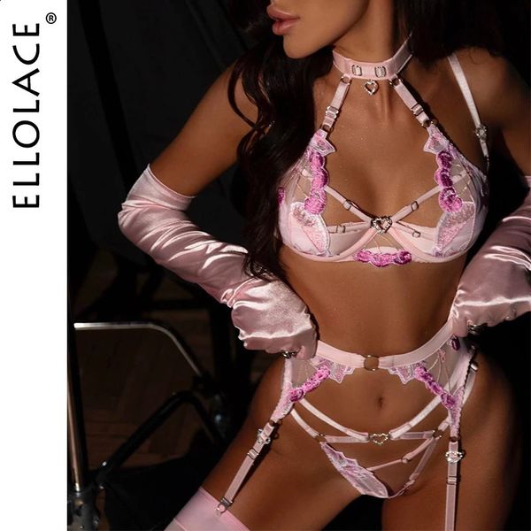 Ellolace Fancy Lingerie Sensual Fairy Rouphe 4 Piece Halter Bra Cutt Tanks Delicado Luxury Lace Sets Exotic Sets Sissy Fort 240307