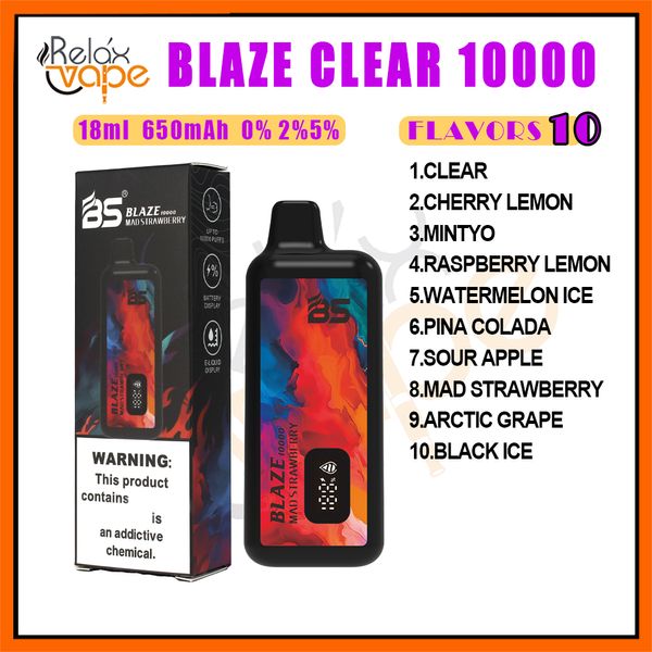 % 100 Orijinal Breze Stiik Blaze BS 10000 Puf Pufu Tek Kullanımlık E Sigara E-sıvı Pil Gücü LED Göstergesi Şarj Edilebilir 650mAh 18ml Prefil Puffs Vape