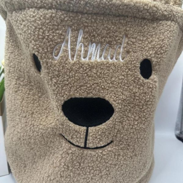 Mochila urso marrom cesta de armazenamento nome personalizado brinquedo sala estar decoração grande capacidade bolsa saco