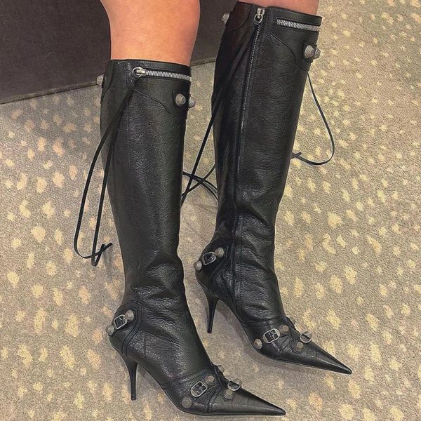 Stiefel sexy Kniestiefel 2023 Winterstiefel Marke Design Super High Thin Heels mit Niet Retro Fashion Cool Women Shoes große Größe 46