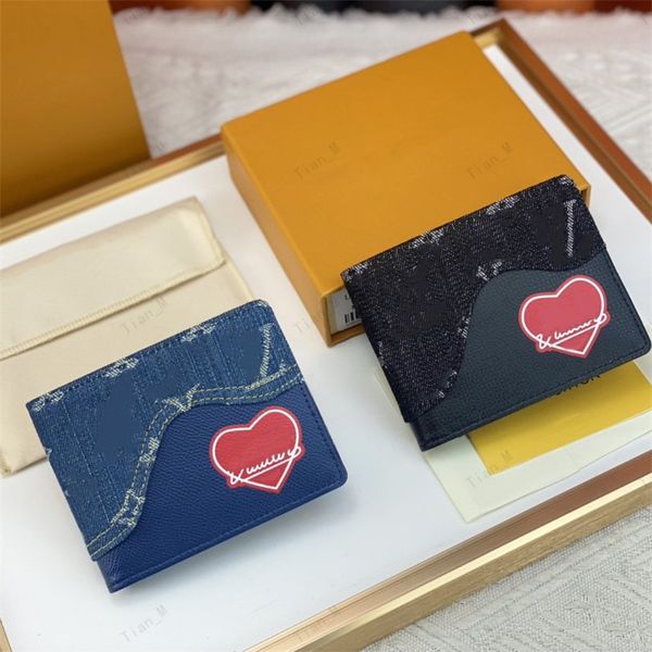 Luxurys Designer-Denim-Geldbörsen Großhandel Dame Mehrfarbiger gemeinsamer Name Münze Geldbörse Kurze Brieftasche Bunte Karten Hohe Qualität Original Box Frauen Klassisch mit Box-Tasche