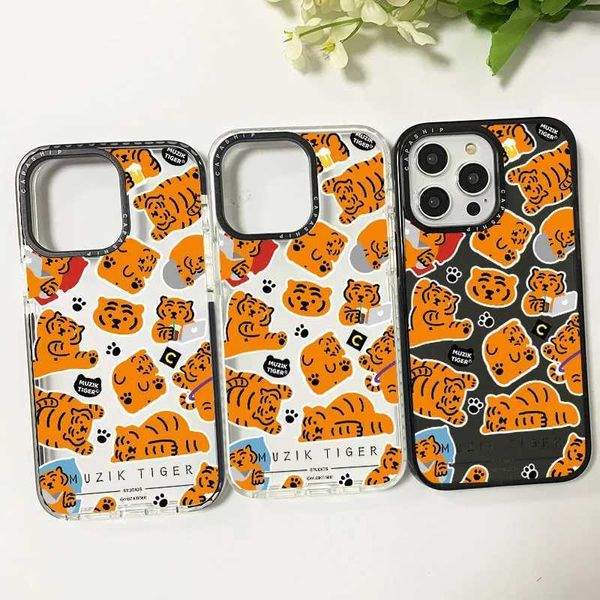 Handyhüllen Niedliche Cartoon-Tiger-Aufkleber-Telefonhülle geeignet für iPhone 11 14 15 Pro Max Silikon Soft Funda 12 13 Mini 7 Plus XR X Anti-Fall-Abdeckung J240318