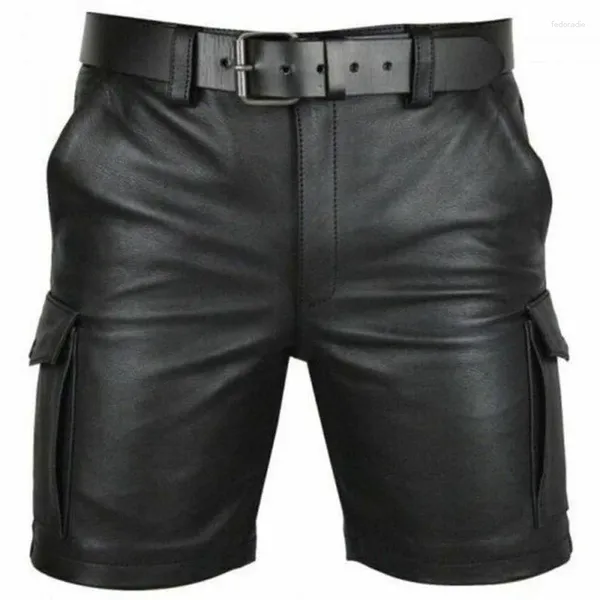 Shorts masculinos preto pu calças de couro casual roupas curtas verão moda tendência gótico clube estilo punk para homem