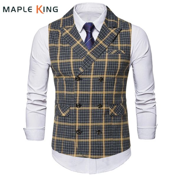 Westen Männer Anzug Weste Weste Vintage Gilet Steampunk Mantel Klassische Herren Zweireiher Plaid Business Hochzeit Uniform Weste Jacke