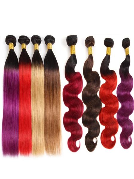 Ishow 10A Pacotes de Cabelo Humano Brasileiro Ombre Cor Extensões de Cabelo 3 Pcs com Fechamento de Renda T1B Roxo 99J Onda Do Corpo Em Linha Reta para Wo89985375