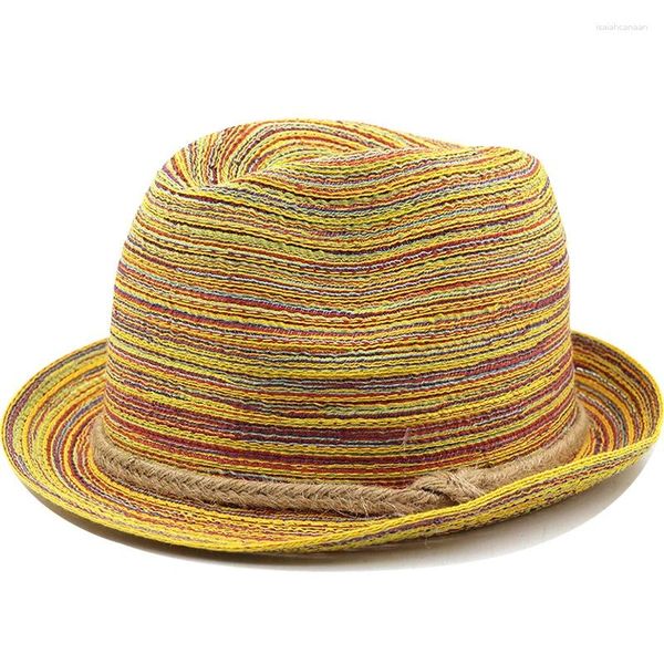 Berretti Cappello da sole Cappelli per adulti carini Fiocco fatto a mano da donna Berretto di paglia Spiaggia 6 cm Tesa Casual Ragazze Striscia Estate