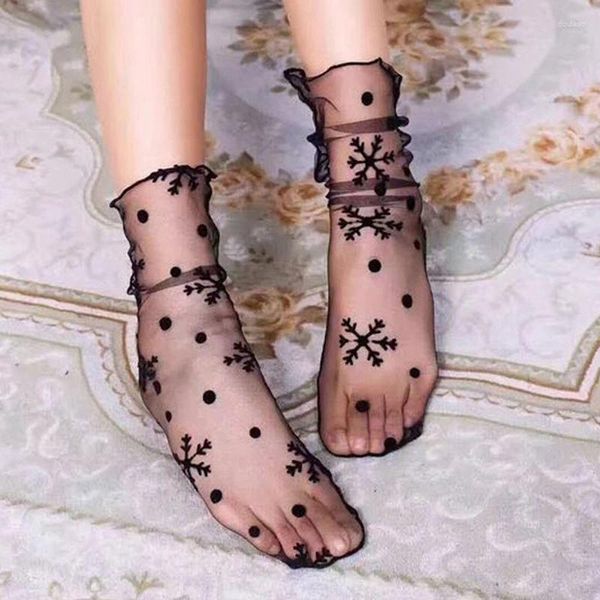 Frauen Socken Sexy Dot Spitze Atmungs Transparente Mesh Knöchel Damen Ultra-Dünne Prinzessin Tüll Kurze Weibliche Meias