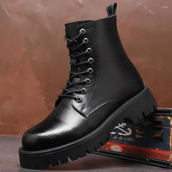 Botas estilo britânico homens lazer palco boate vestido plataforma maré original couro designer sapatos cowboy bota alta superior botas