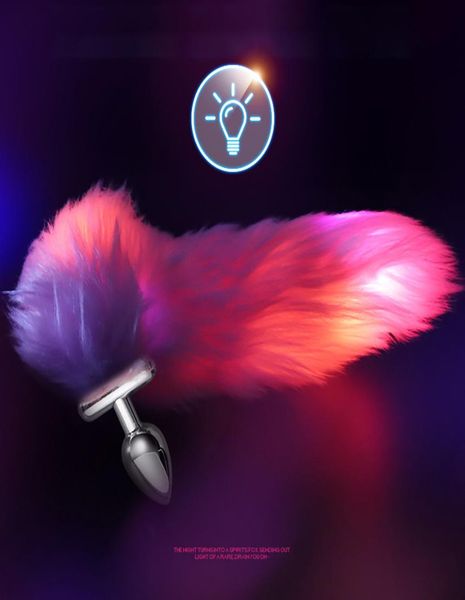 Aço inoxidável LED Luz Luminosa Plug Anal Cauda Fox Tail Butt Plug Vibrador Anal Tail Plug Adulto Brinquedos Sexuais para Homens Mulheres Y2004094072413