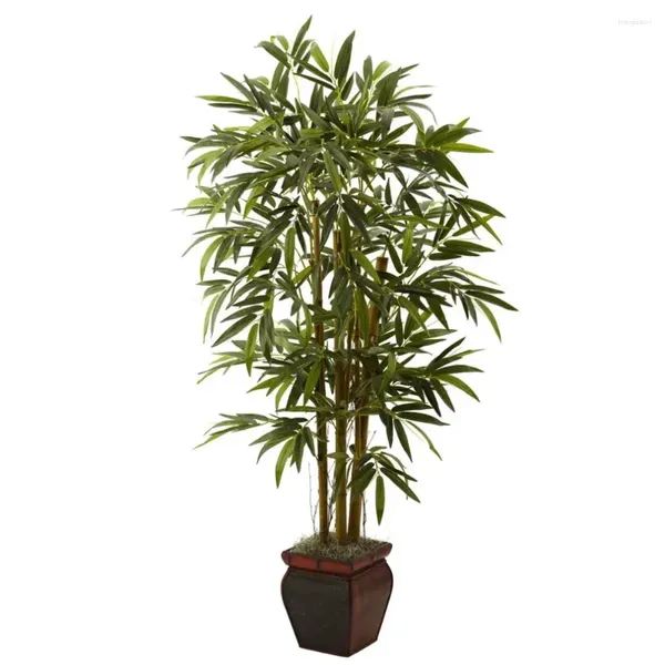 Декоративные цветы, 5,5 дюймов, искусственное растение из бамбука с кашпо, домашние садовые горшки, кашпо, зеленое украшение, бонсай для спальни