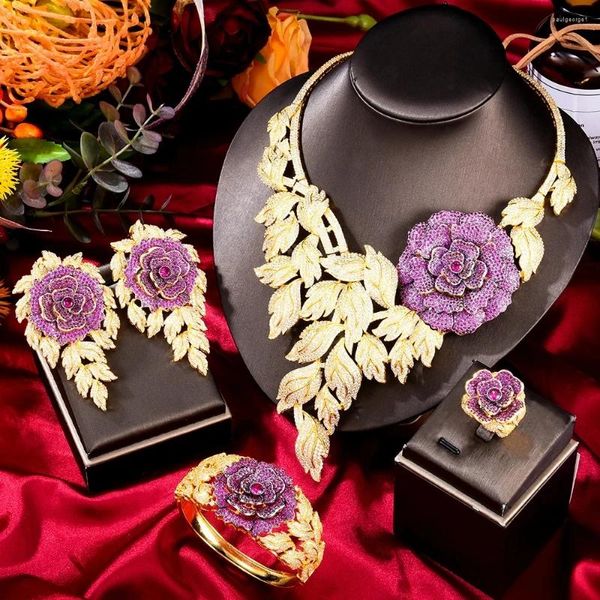 Collana Orecchini Set Missvikki Trendy Luxury Prezioso Peonia Grandi Fiori Gioielli Anello Bangle Per Le Donne Matrimonio Nuziale