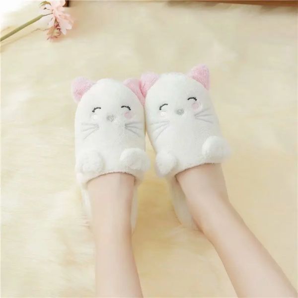 Chinelos millffy fofo gato branco chinelo quente gato quente desenho macio de desenho animado inverno quente sapateiro de animais de animais casa fofinho slide house shoes de algodão