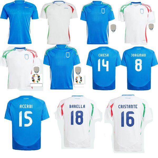 2024 Italiens Fußballtrikots Italienisches Herrentrikot SCAMACCA IMMOBILE CHIESA Fußballtrikots RASPADORI JORGINHO BARELLA BASTONI VERRATTI Maglia Italiana Nationalmannschaft