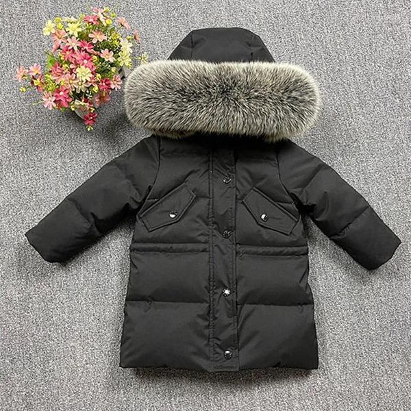 Unten Mantel 2024 Winter Baby Kinder kinder Lange Jacke -30 Grad Jungen Und Mädchen Dicke Ski Kleidung Echtpelz kragen 2-10Y