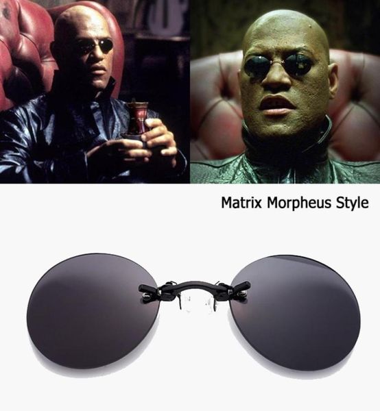 Moda The Matrix Morpheus estilo redondo sem aro óculos de sol masculino design de marca braçadeira nariz óculos de sol ab7047486605