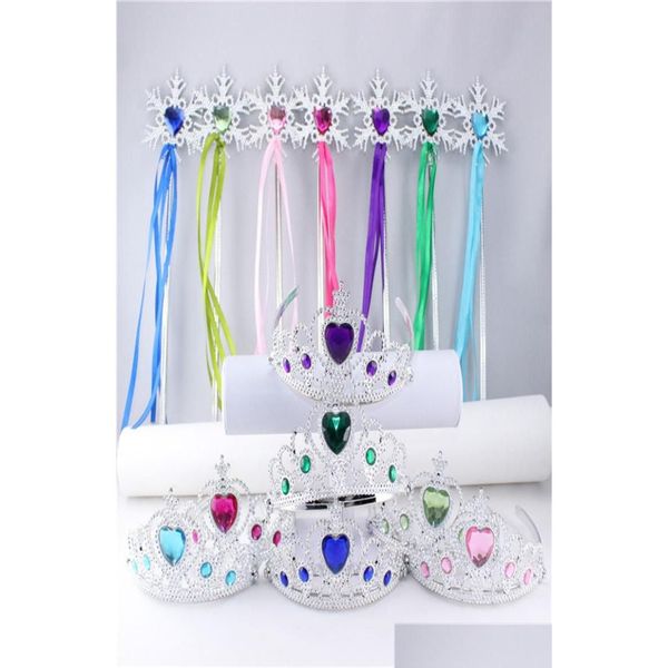 Acessórios dos desenhos animados Snowflake Ribbon Wands Crown Set Fairy Wand Girl Festa de Natal Gem Sticks Magic Headband Tiara Colorf Drop Del Dhqk7