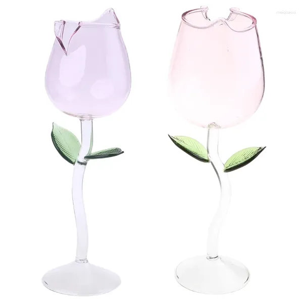 Copos de vinho 2024 para criativo flor rosa forma cocktail copo sem chumbo restaurante copos de suco de café personalidade material de vidro