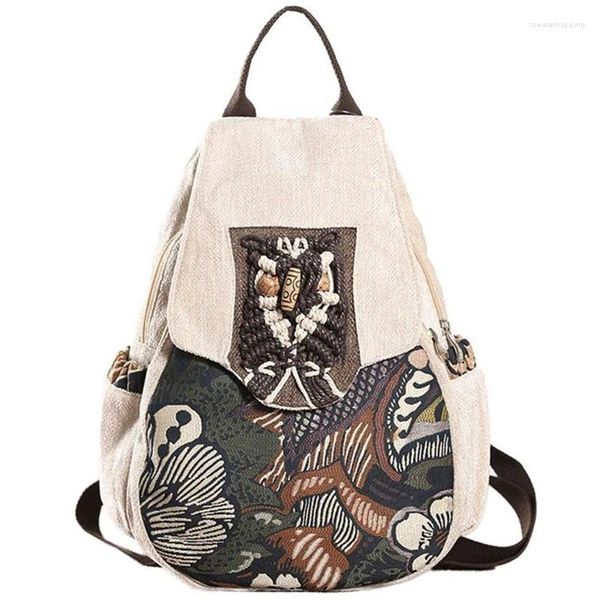 Mochila anti-roubo feminino retro floresta impressão estudante saco de escola menina estilo étnico artesanal senhora