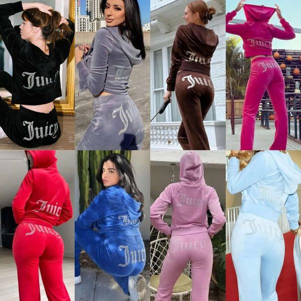 2024 Set da due pezzi da donna Pantaloni Veet Juicy Tuta da donna Juicy Coutoure Set Juciy Coutoure Tuta da ginnastica Tute sportive Abbigliamento da casa Abbigliamento da yoga Felpa con cappuccio kig