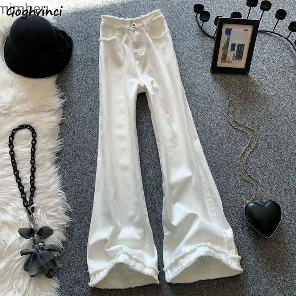 Jeans femininos jeans brancos mulheres flare denim chique cintura alta ulzzang gracioso lazer senhoras suave rasgado streetwear harajuku vintage puro insc24318