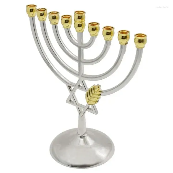 Castiçais tradicionais Hanukkah Menorah Retro Ornament Stand Suporte decorativo para decoração de casa Mesa de jantar Hold 9