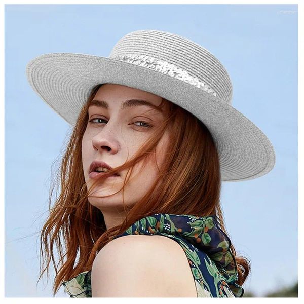 Berretti da donna in paglia da sole classici in argento con paillettes cappello da spiaggia a tesa larga Panama da uomo protezione UV Chapeau Femme 2024