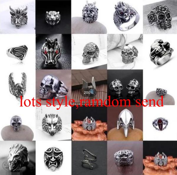 Anelli per occhi con teschio di moda all'ingrosso 100 modelli di uomini stile vintage argento punk rock anello regali di gioielli animali vintage !!! Formato della miscela Invio casuale