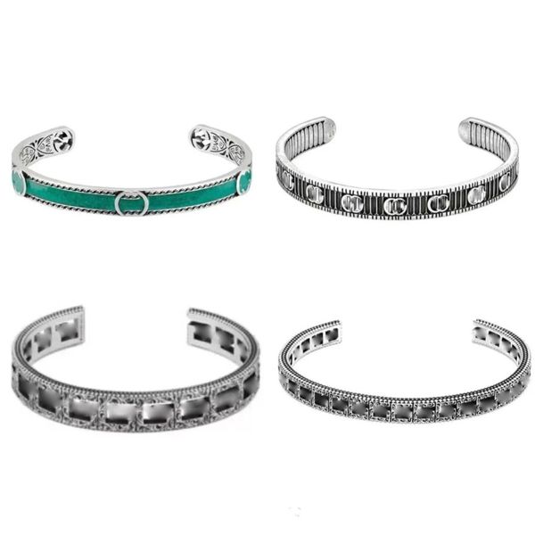 Charme Pulseiras Gu Designer Jóias Luxo Duplo G Sterling Silver 925 Oco Quadrado Esmalte Letra G Bangles para Homens e Mulheres 268L