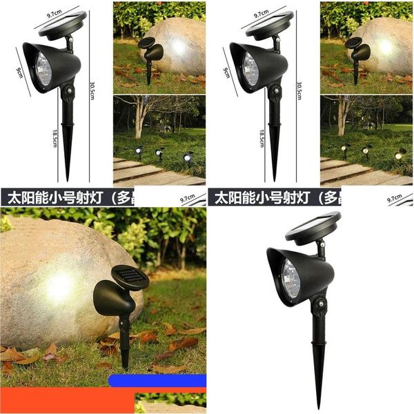 Luzes de inundação solares Powered Lawn Spotlights 4Led Pátio Ao Ar Livre À Prova D 'Água Paisagem Iluminação Decorativa Villa Park Drop Delivery Re DHSLZ