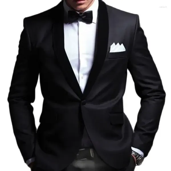 Ternos masculinos Slim Fit Homens para casamento noivo smoking 2 peça conjunto preto lapela de veludo formal baile de negócios jaqueta de fumar com calças 2024