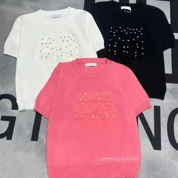 2024 malhas femininas designer início da primavera de malha manga curta nova manga bolha prego fundo vermelho camisola blusa todas as mulheres soltas