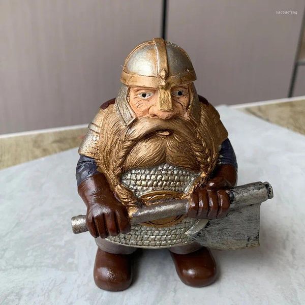 Estatuetas decorativas Viking Wei Kdo Norse Dwarf Axe Gnome Estátua Decoração de jardim Artesanato em resina