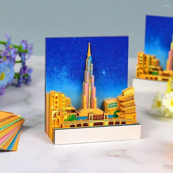 Omoshiroi Block 3D-Notizblock, Notizblock, Papierkarte mit beleuchtetem Burj Dubai-Modell, Blöcke, Notizen, Jahr, Geburtstag, Geschenke