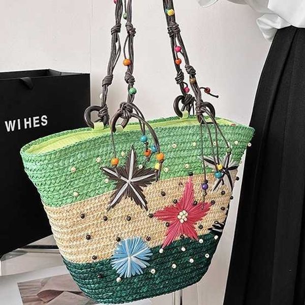 Новая тканая сумка ручной работы с вышивкой в виде морской звезды и травы, тканая женская сумка из бисера, сумка на плечо 240318