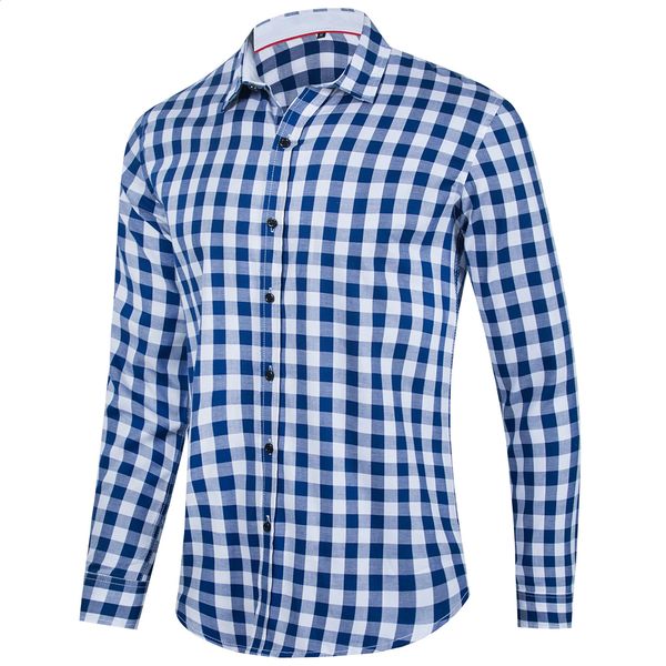 Camisa masculina pliad verificada 100% algodão manga comprida popeline camisa casual negócios regular ajuste camisas gingham para homens 240314