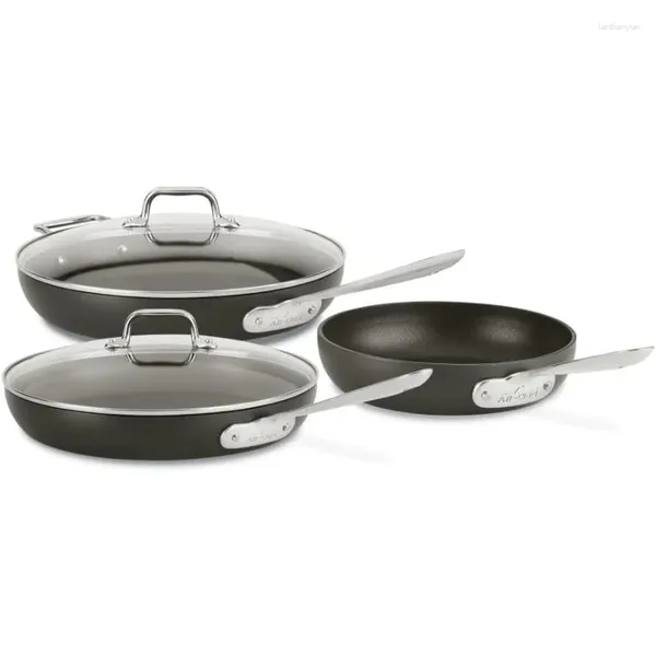 Conjuntos de panelas All-Clad HA1 Hard Anodizado Antiaderente Fry Pan Set 5 Piece 8 10 12 Polegada Forno de Indução Broiler Safe 500F Tampa 350F