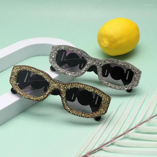 Солнцезащитные очки Y2K, многоугольные солнцезащитные очки с бриллиантами для женщин, винтажные блестящие солнцезащитные очки UV400, солнцезащитные очки для путешествий и вождения
