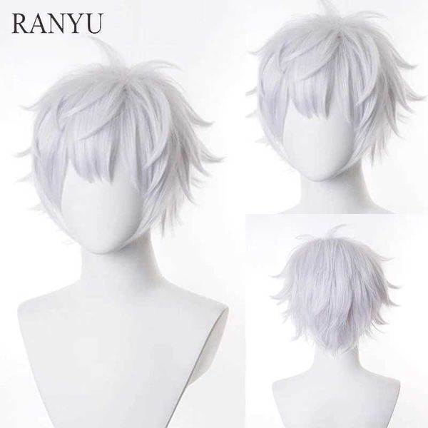 Perucas sintéticas ranyu homens brancos peruca curta reta sintética anime cabelo fibra de alta temperatura para festa cosplay 240328 240327
