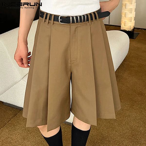 INCERUN Pantaloncini da uomo stile coreano Pantaloni larghi a pieghe dal design a gamba larga Casual Streetwear Pantaloncini comodi e solidi S-5XL 240315