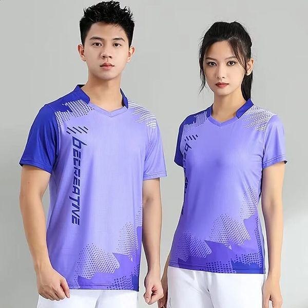 Carta impressão manga curta tênis de mesa camiseta para homens mulheres secagem rápida verão voleibol tênis ping pong badminton uniforme 240306