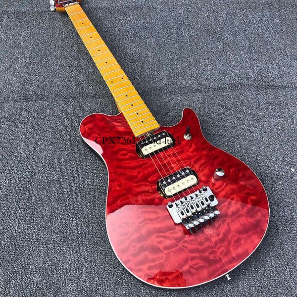 Эдди Ван Хален Вольф Эрни Аксис Red Flame Top Электрогитара с кленовым грифом Флойд Роуз Тремоло Мост Стопорная гайка Хромированная фурнитура