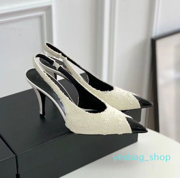 Sandali da donna scarpe eleganti di marca tacchi alti décolleté slingback vesper sling back boucle tweed nero bianco rosso punta a punta