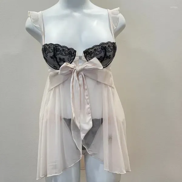 Indumenti da notte da donna Camicie da notte sexy da donna Reggiseni push up di lusso Lingerie Abito in pizzo ricamato Dolce fiocco con volant Camicie da notte divise senza schienale