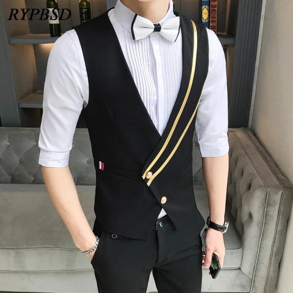 Coletes negócios casual terno colete para homens formal único breasted bar garçom trabalho uniforme boate magro ajuste casamento vestido preto colete homem