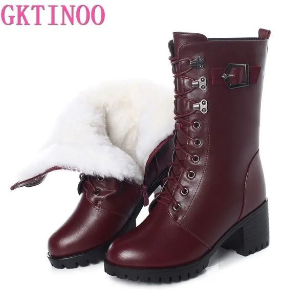 Сапоги Gktinoo Boots Женщины подлинные кожаные высокопоставленные мотоциклетные ботинки.