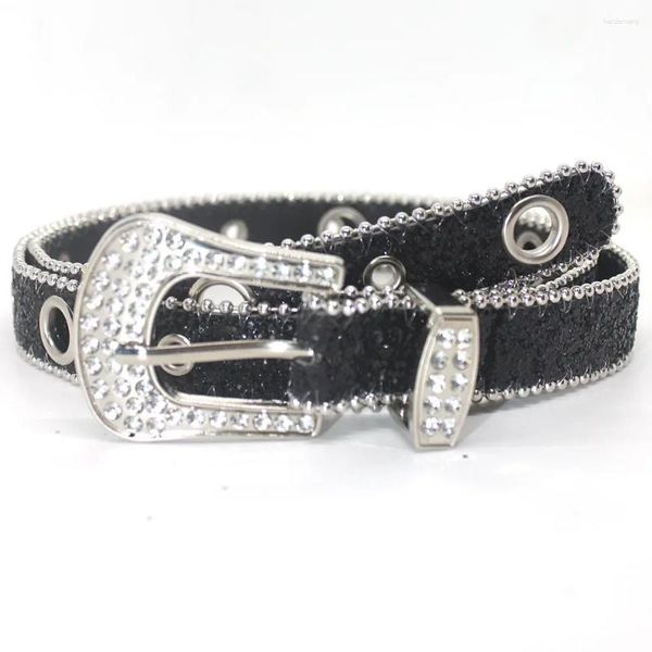 Cinture Cintura con strass punk Marca 3,8 cm Y2k Bling Paillettes Designer Pu Cintura alla moda