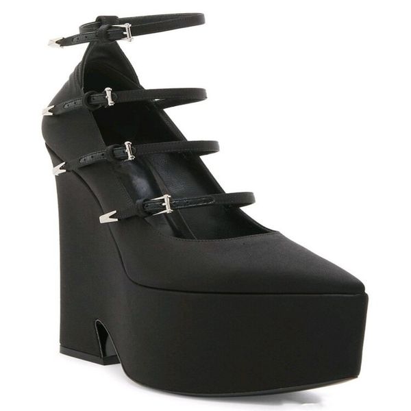 2024 neue Damen-Schuhe aus Satin-Leder mit super hohen Absätzen, Plateau-Pumps, Kiefernkuchen, dicker Boden, sexy Tanzparty, Hochzeit, Schnalle, Kleid, Marry Jane, schmales Band, Größe 35–43