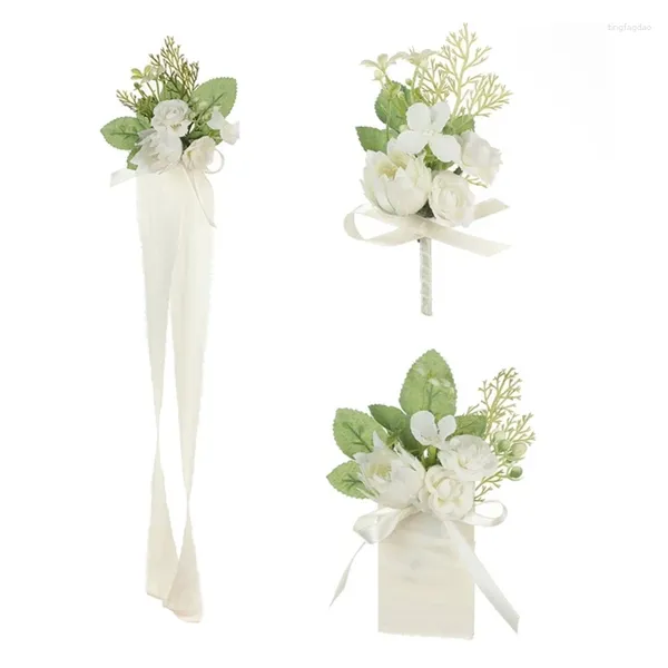 Dekorative Blumen H55A Handgelenk-Corsage Hochzeit Boutonniere Mädchen Armbänder Pin Brautjungfernblume