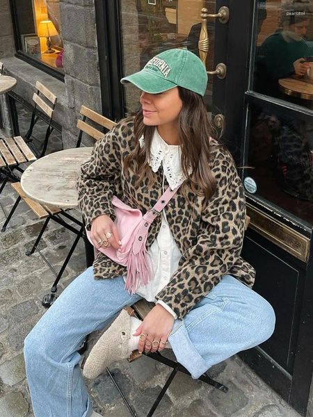 Kadın Ceketleri Vintage Kadın Leopar Baskı Tek Kelime Breaded Chic Lady Uzun Kollu 2024 Bahar Kadın High Street Good Wear Ceket