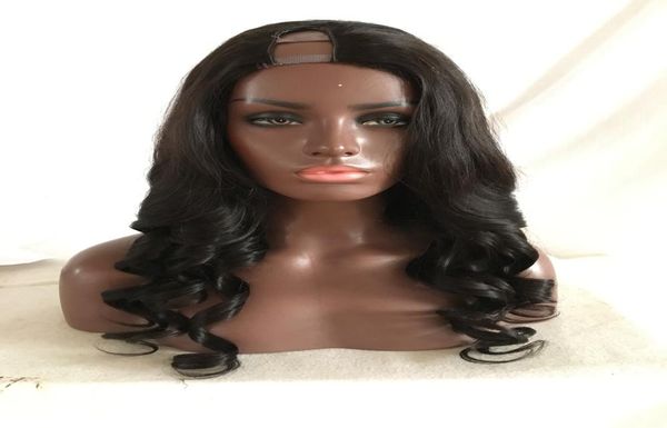 Não processado brasileiro virgem cabelo humano u parte perucas onda natural perucas de cabelo humano lado médio upart ondulado nenhum laço peruca para preto wo5759677